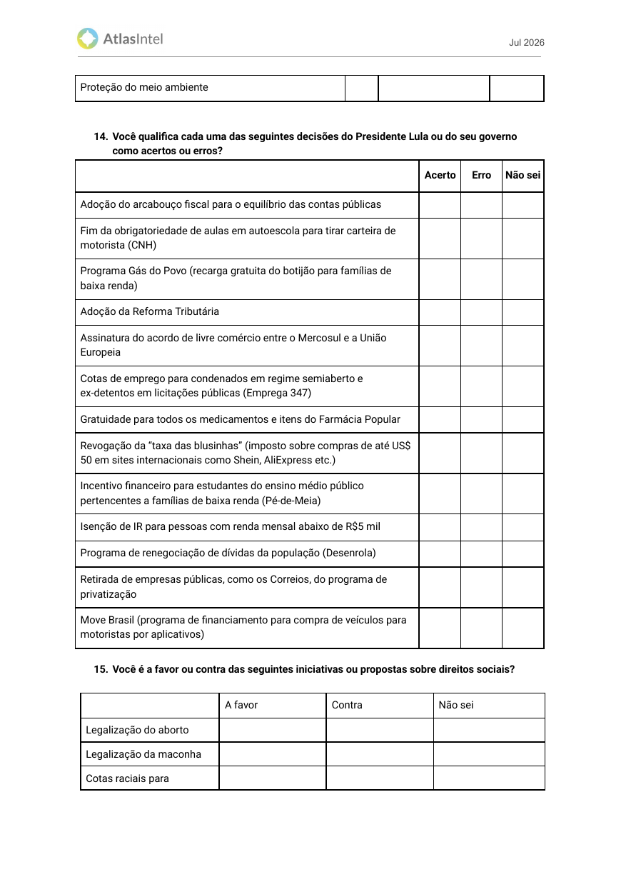 Página do questionário Atlas registrado no TSE