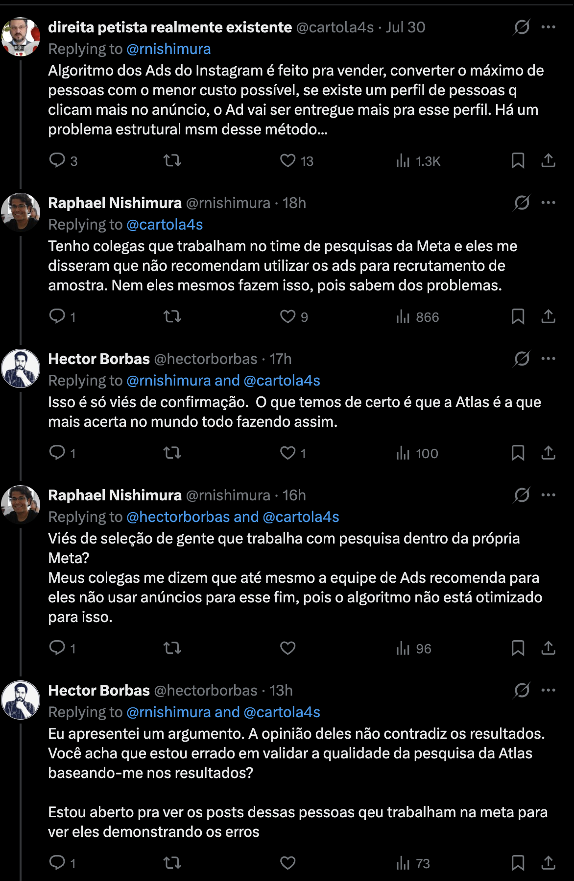 Relato sobre colegas da Meta e recrutamento de amostra por anúncio