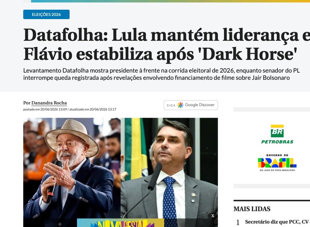 Print Correio Braziliense: Lula mantém liderança e Flávio estabiliza após Dark Horse