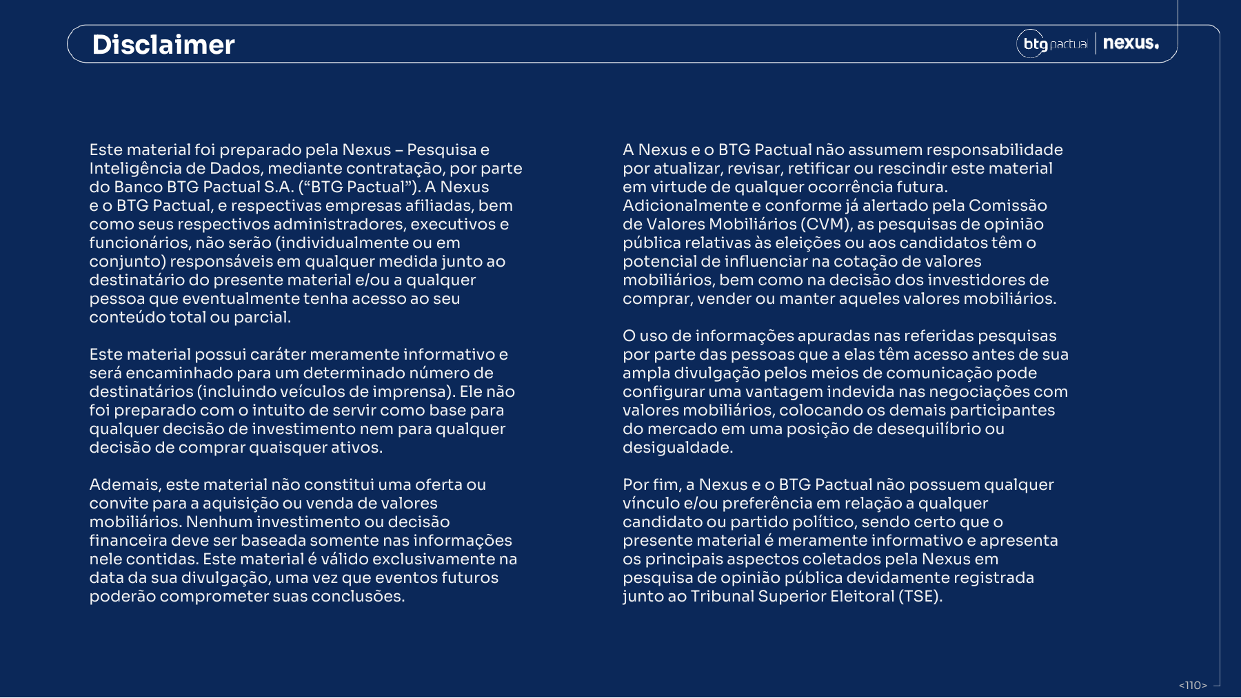 Disclaimer da pesquisa sobre risco de mercado