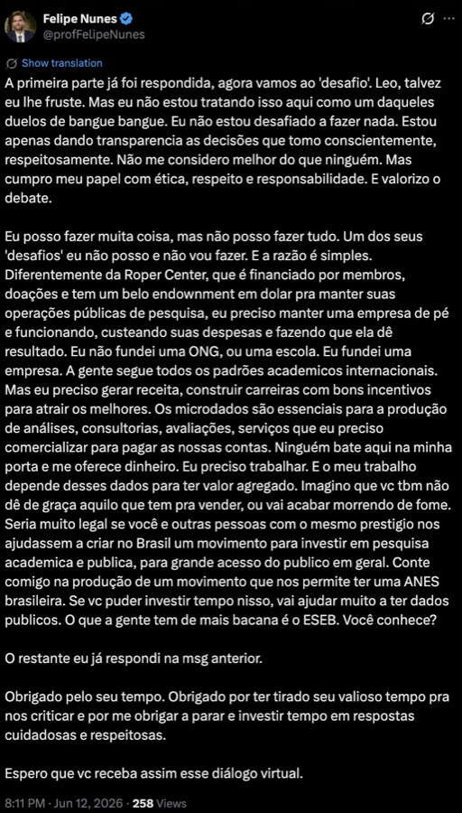 Resposta de Felipe Nunes sobre microdados