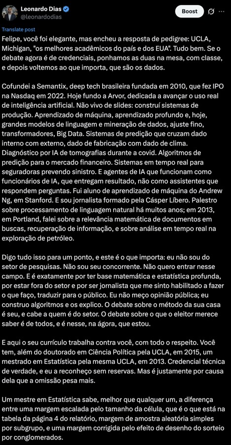 Início da resposta longa de Leonardo Dias