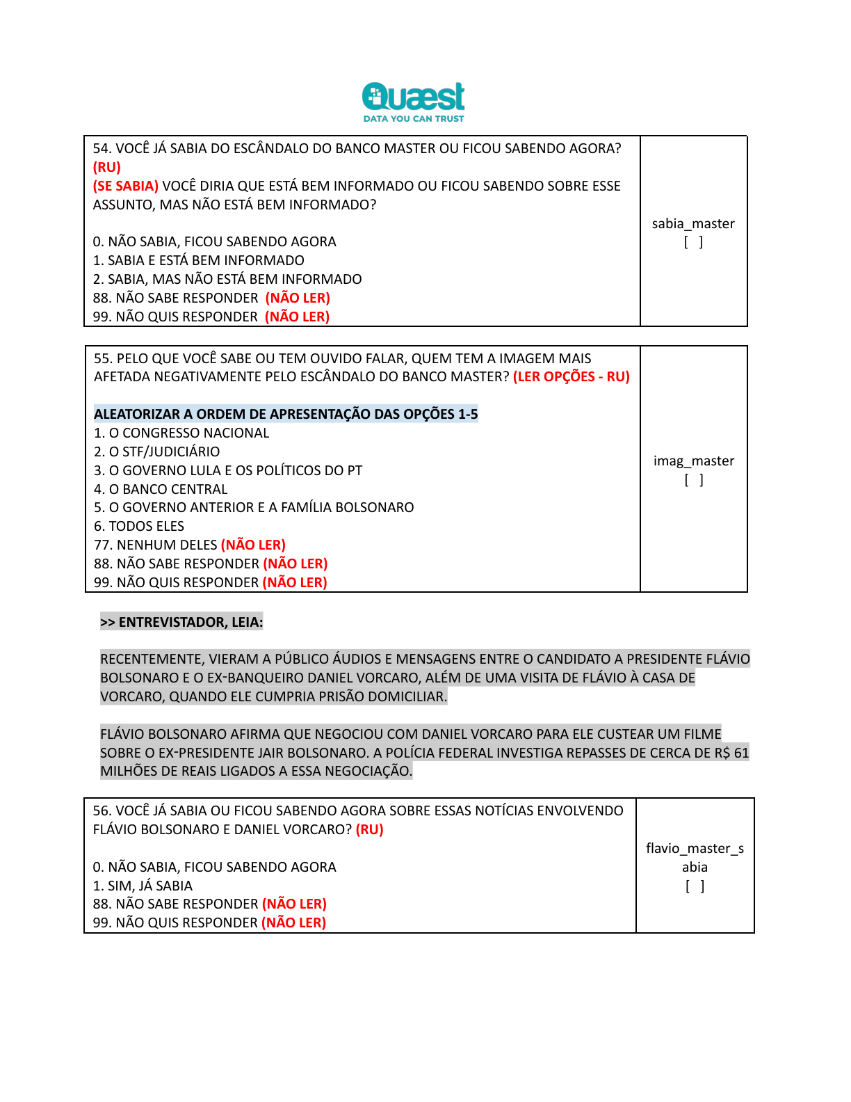 Questionario Quaest com introducao do bloco Banco Master